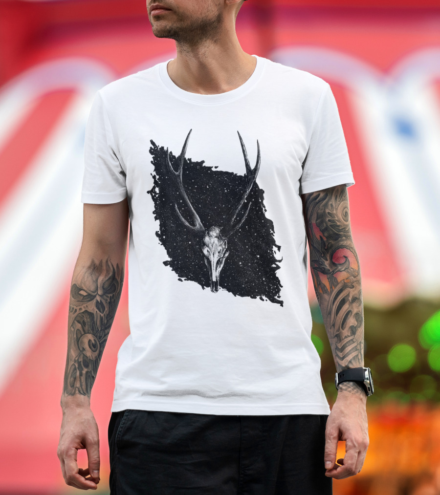 Galactic Deer Skull in Starry Night Cosmos T-Shirt