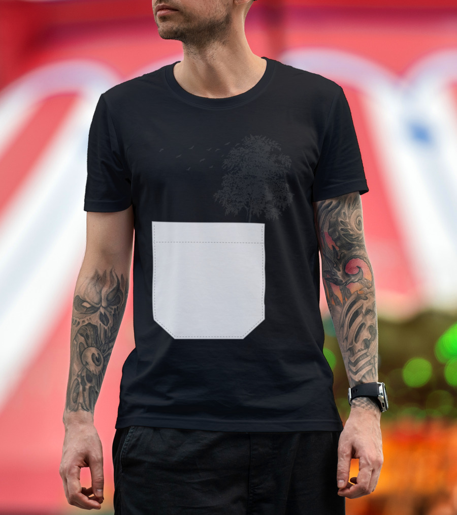 Pocket Tree and Flying Birds T-Shirt