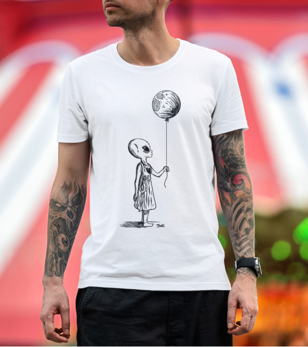 Premium T-Shirt: Dream Home Alien Holding Moon Balloon T-Shirt Dream Home Alien Holding Moon Balloon T-Shirt