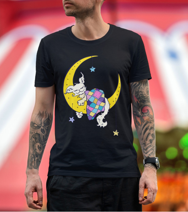 Premium T-Shirt: Dream On The Moon Cat Sleeping on Crescent Under Stars T-Shirt Dream On The Moon Cat Sleeping on Crescent Under Stars T-Shirt