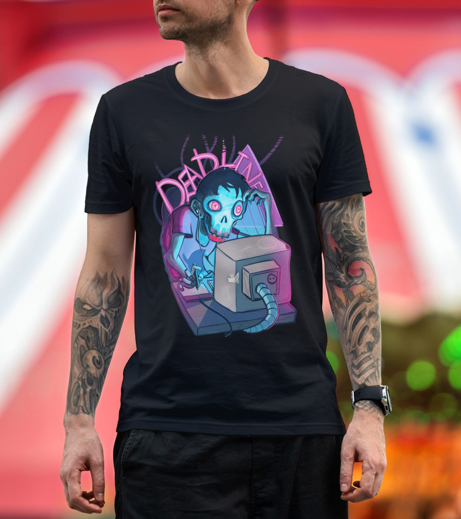 Zombie Gamer Deadline Neon Computer Work Overload T-Shirt