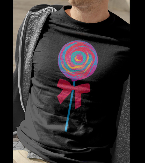 Bittersweet Candy Colorful Lollipop With Bright Red Bow T-Shirt