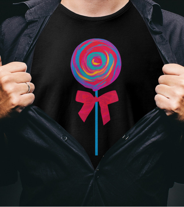 Bittersweet Candy Colorful Lollipop With Bright Red Bow T-Shirt