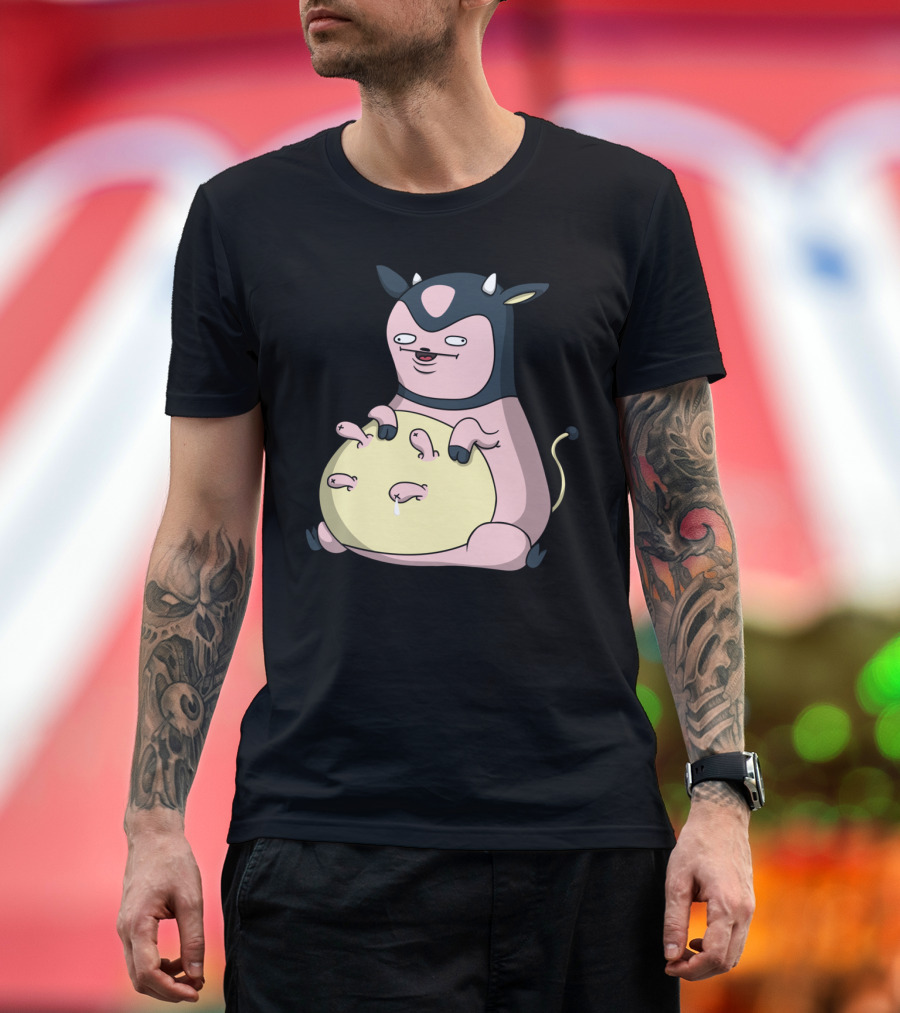 Milk Mc Milkface Funny Cow Creature with Udders and Dripping Milk T-Shirt