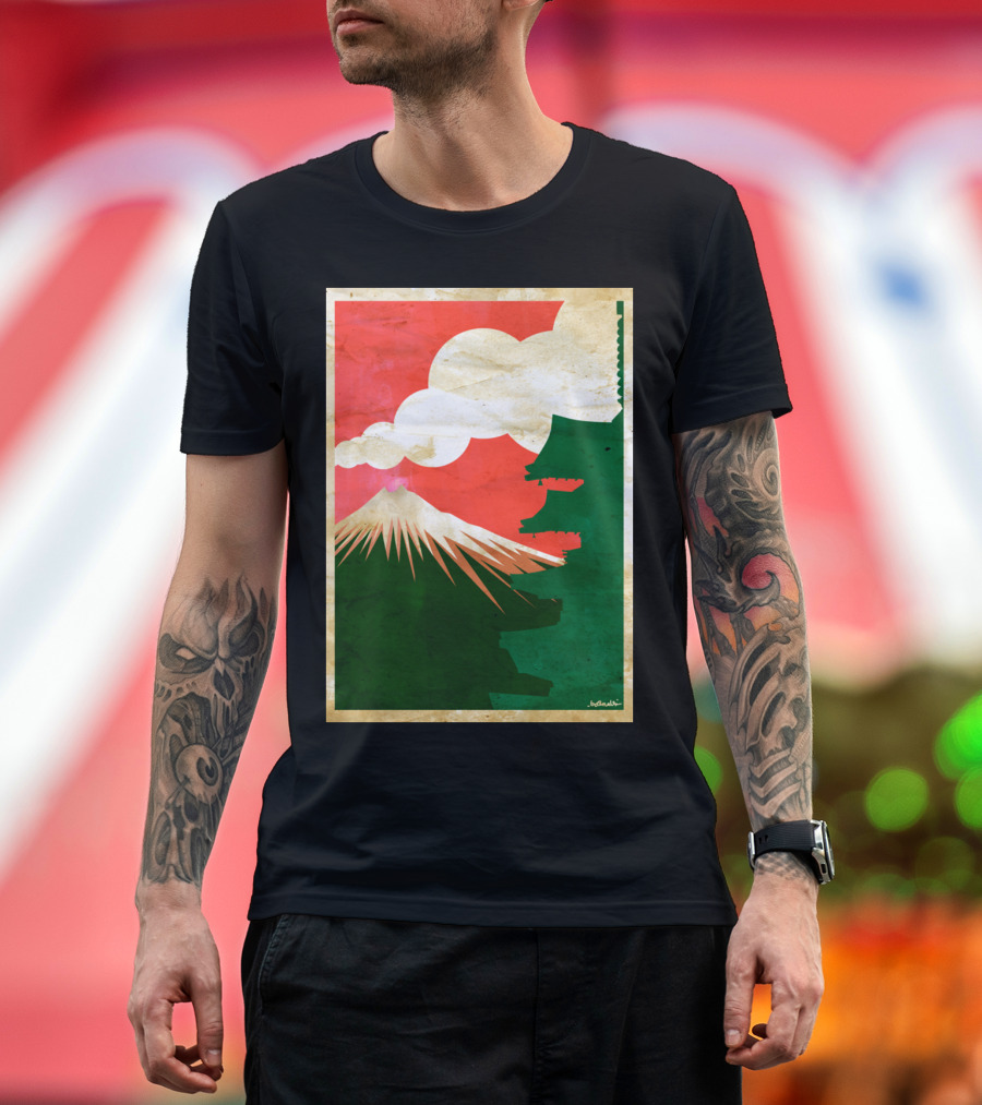 Mount Fuji Pagoda Red Sun Japan T-Shirt