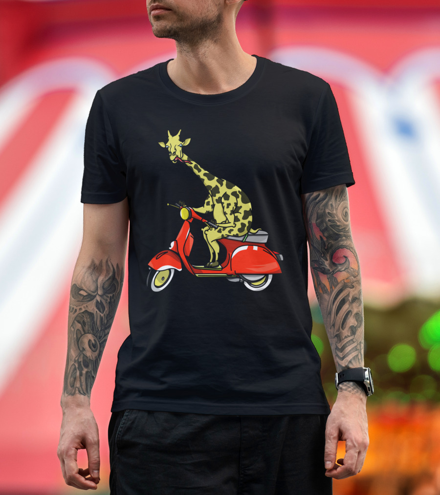 Giraffe Riding a Red Moped T-Shirt