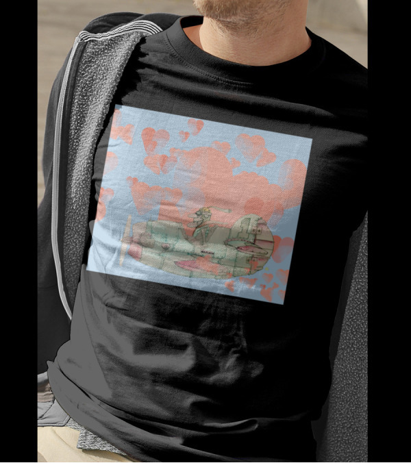 The Old Pilot And Plane With Heart Clouds In The Sky T-Shirt