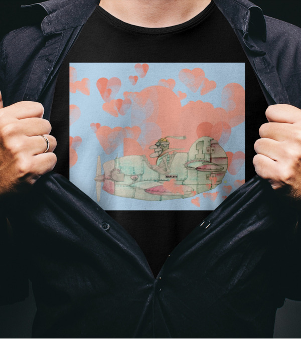 The Old Pilot And Plane With Heart Clouds In The Sky T-Shirt