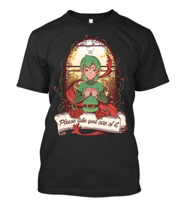 Please Take Good Care Of It Fantasy Elf Holding Heart Surrounded By Roses T-Shirt