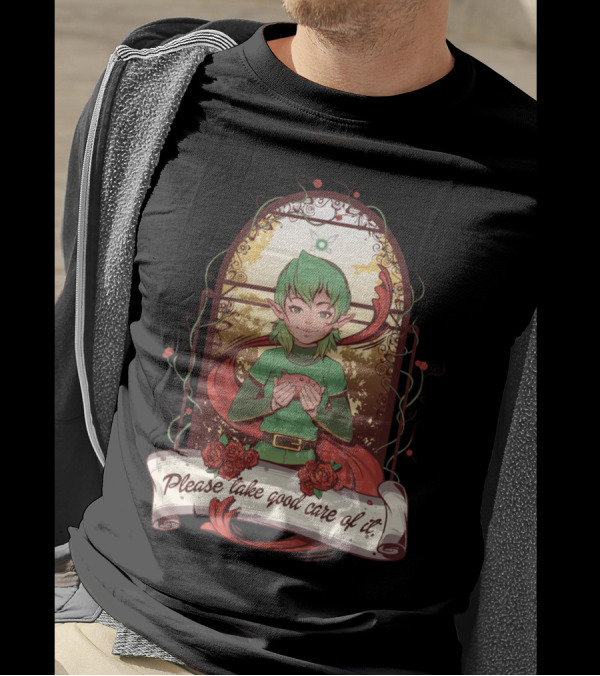 Please Take Good Care Of It Fantasy Elf Holding Heart Surrounded By Roses T-Shirt