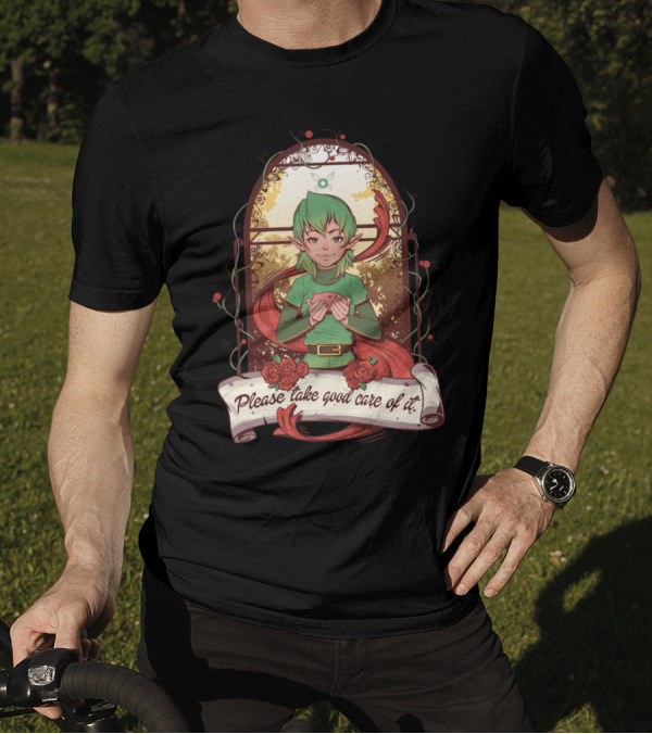 Please Take Good Care Of It Fantasy Elf Holding Heart Surrounded By Roses T-Shirt
