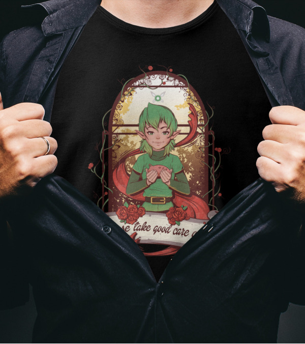 Please Take Good Care Of It Fantasy Elf Holding Heart Surrounded By Roses T-Shirt