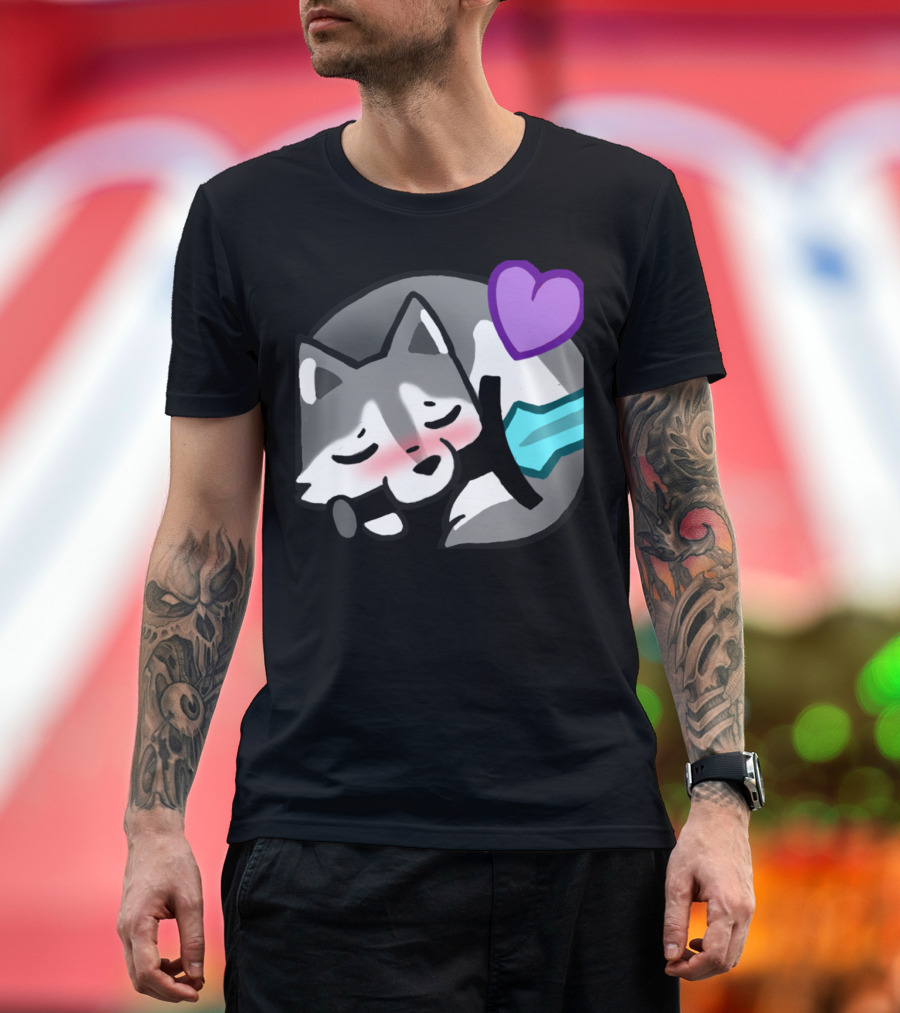 FhaeBae Cute Sleeping Fox with Sword and Purple Heart T-Shirt