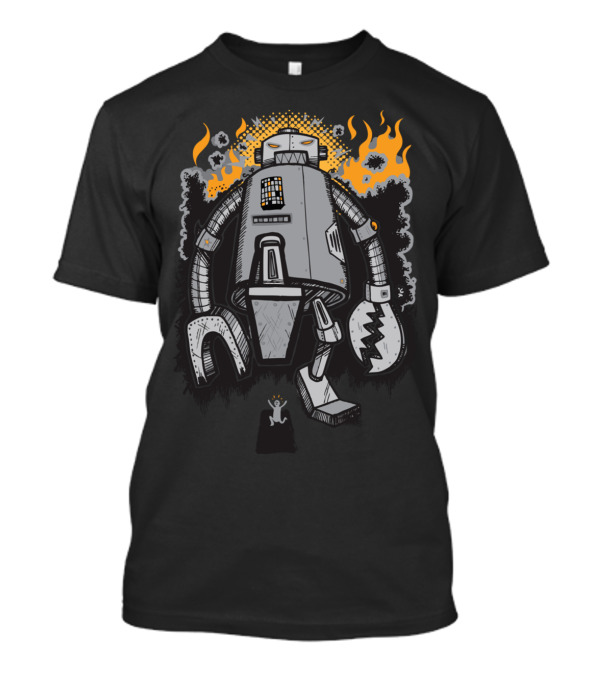 Attack Of The 60ft Robot Rampaging With Flaming Background T-Shirt