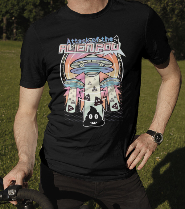 Attack Of The Alien Poo UFO Beaming Up Poop Emoji T-Shirt