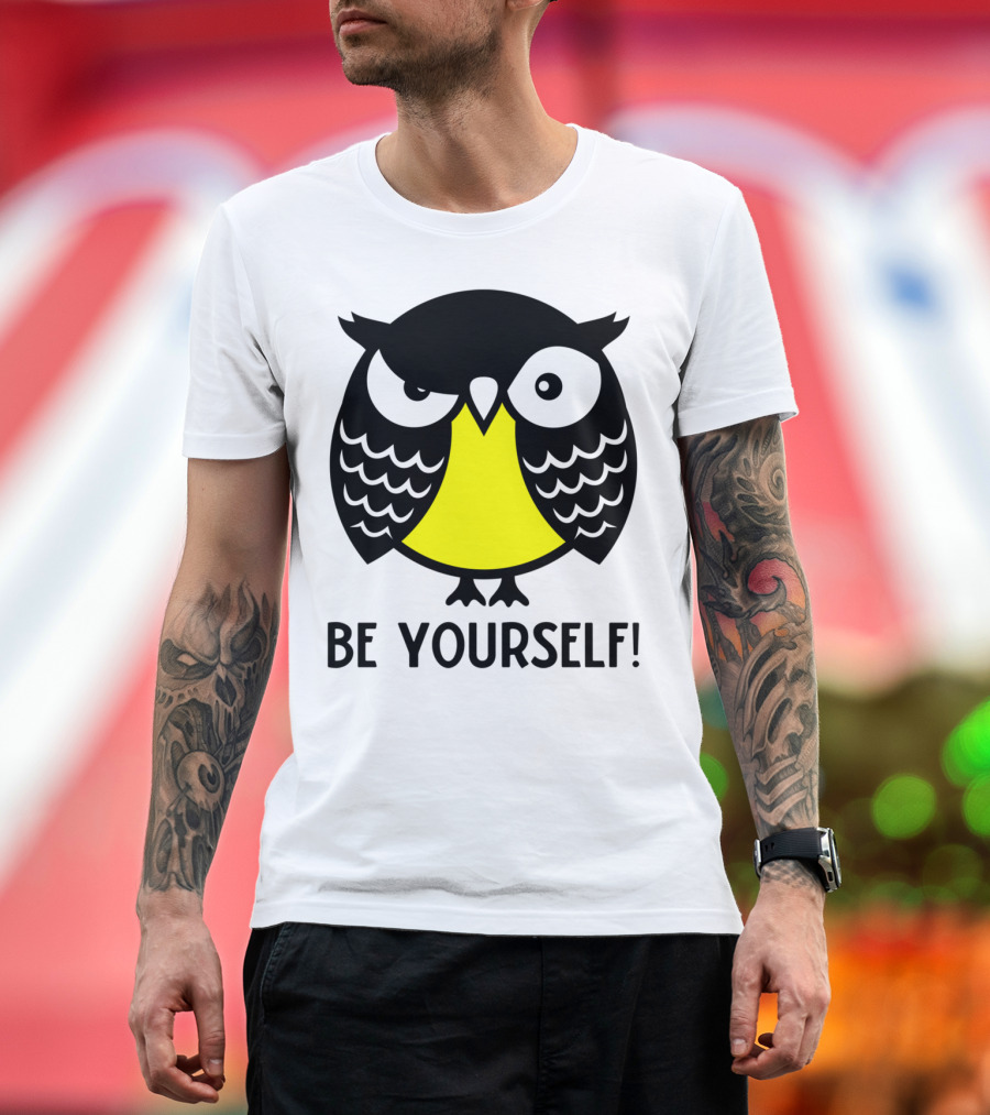 Black and Yellow Owl Be Yourself T-Shirt