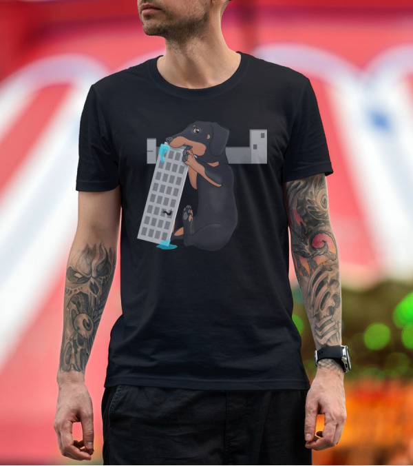 Premium T-Shirt: Attack of the Enormous Dachshund Devouring the City Skyscraper T-Shirt Attack of the Enormous Dachshund Devouring the City Skyscraper T-Shirt