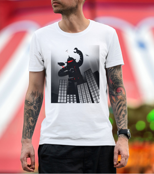 Attack Of The Giant Robot In Dark City Showdown T-Shirt