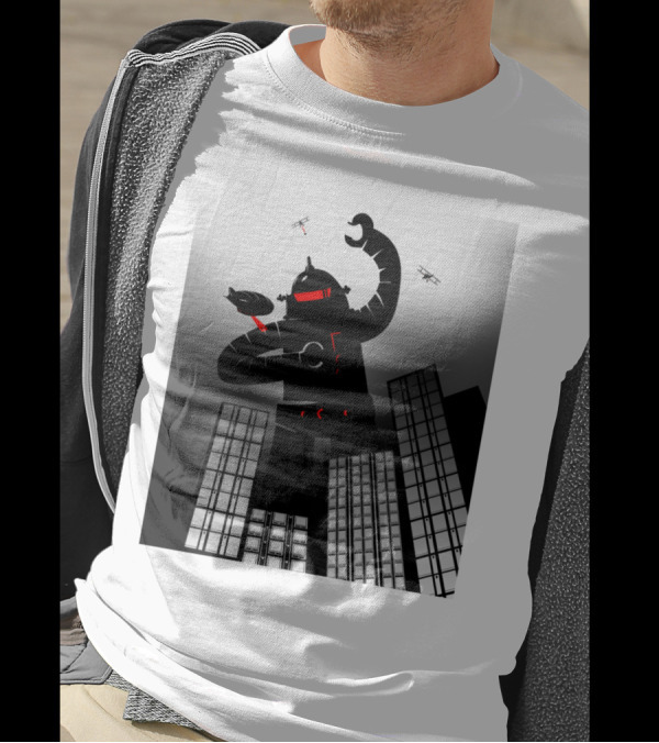 Attack Of The Giant Robot In Dark City Showdown T-Shirt