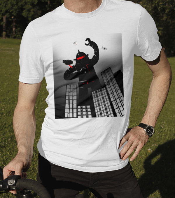 Attack Of The Giant Robot In Dark City Showdown T-Shirt
