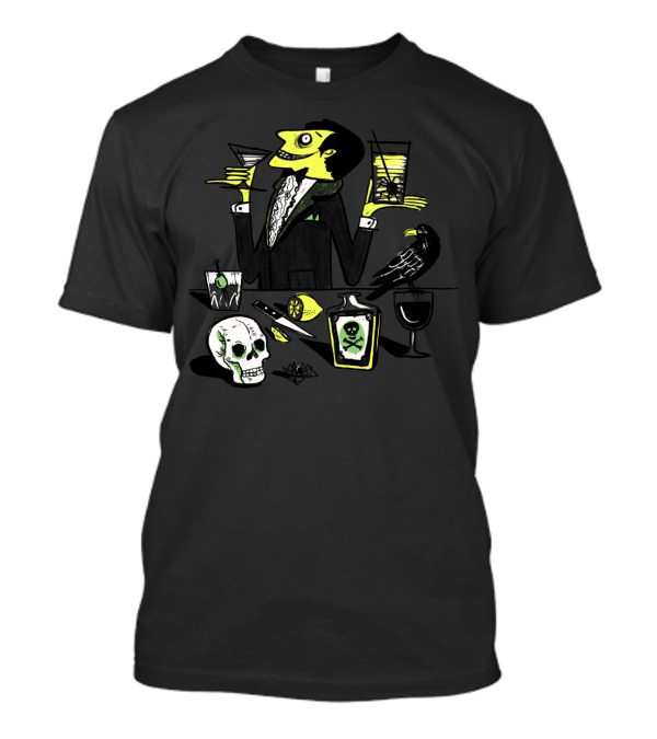 Mad Scientist Drinks Poison With Skull And Raven In Dark Gothic Setting T-Shirt