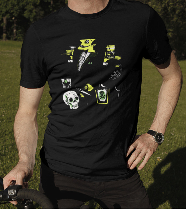 Mad Scientist Drinks Poison With Skull And Raven In Dark Gothic Setting T-Shirt