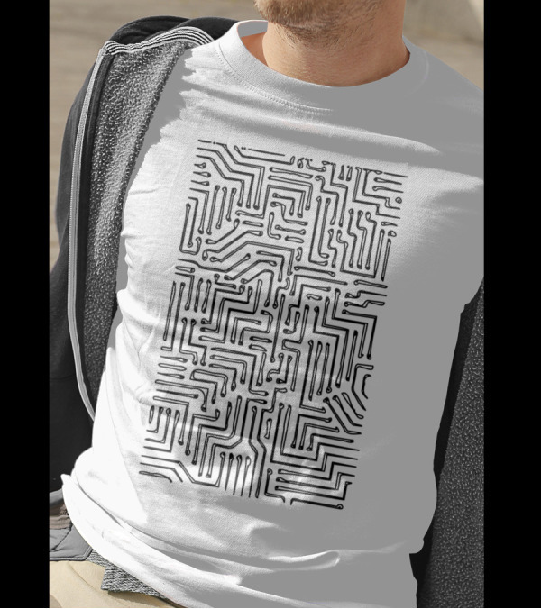 Black And White Circuit Board Maze T-Shirt
