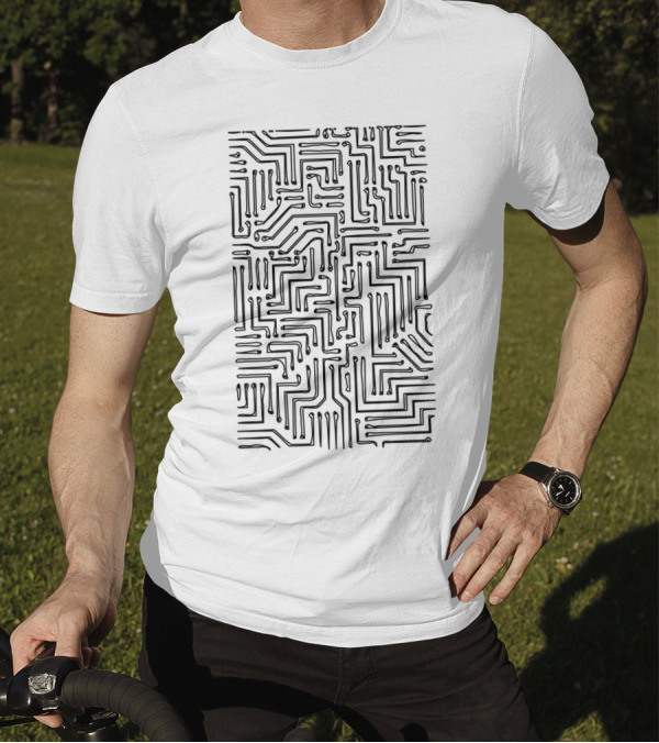 Black And White Circuit Board Maze T-Shirt
