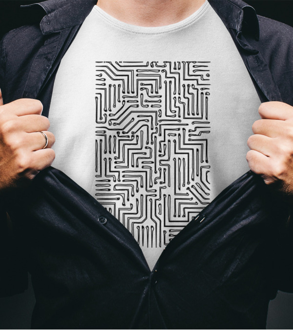 Black And White Circuit Board Maze T-Shirt