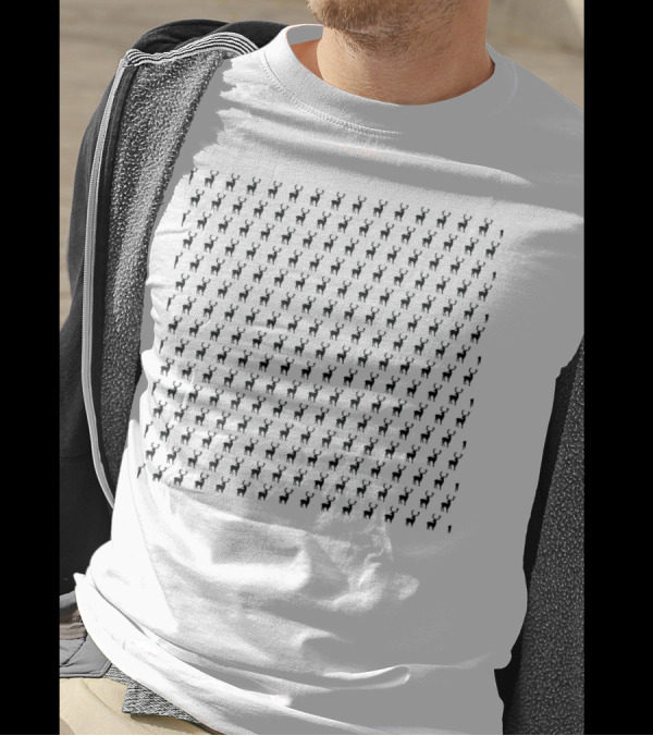 Black And White Deer Pattern Repeated Motif T-Shirt