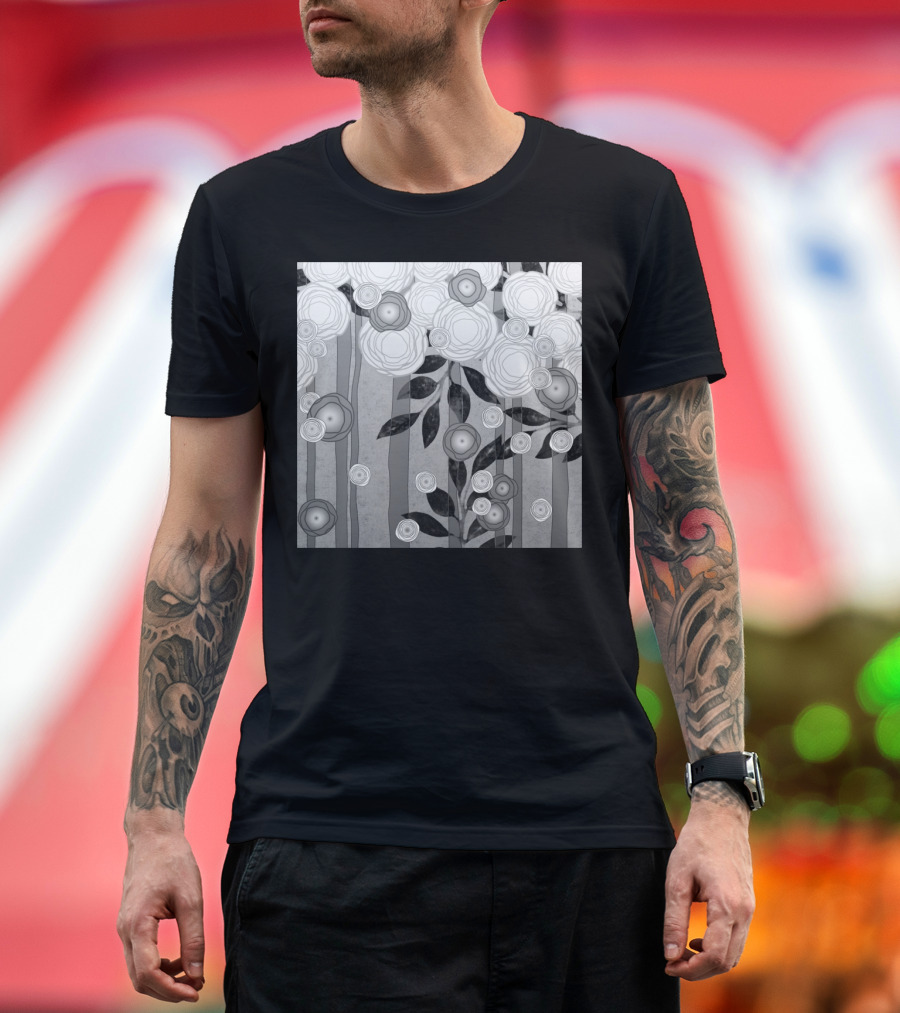Black And White Blooming Flower T-Shirt