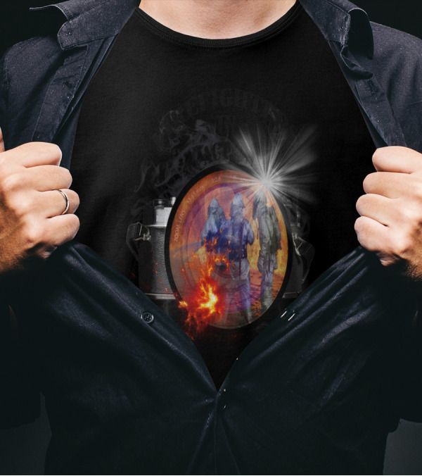 Firefighters In Action Camera Lens Reflection Blaze Explosion T-Shirt