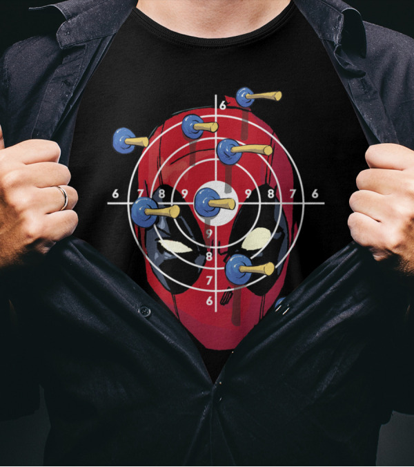 Deadpool Target Dart Board Mask With Blue Darts T-Shirt