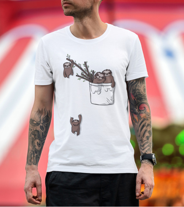 Premium T-Shirt: Pocket Sloth Family Hanging from Branches T-Shirt Pocket Sloth Family Hanging from Branches T-Shirt