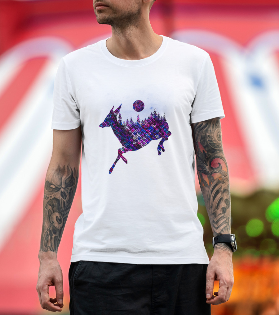 Joys Of Freedom Mosaic Deer with Cosmic Moon T-Shirt