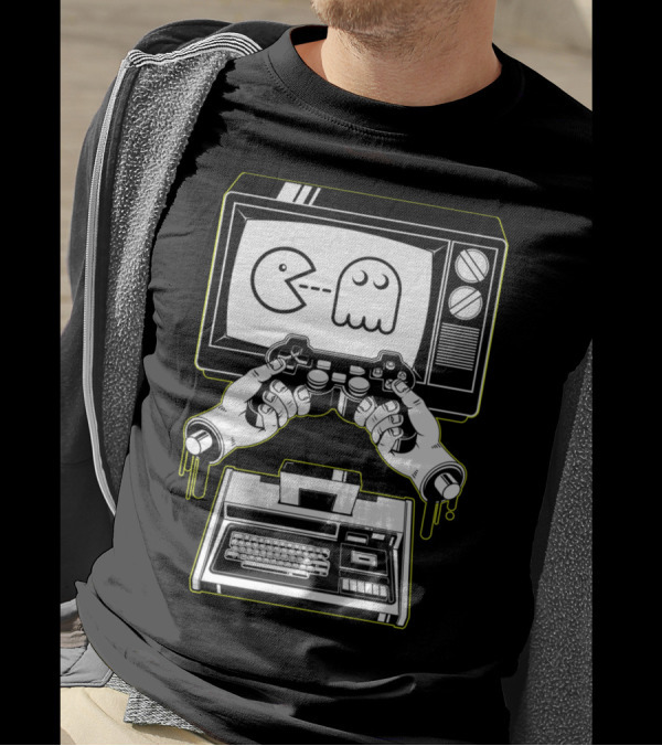 Joystick Division Retro Gaming Mashup Pac-Man Ghost Console Controller Fusion T-Shirt