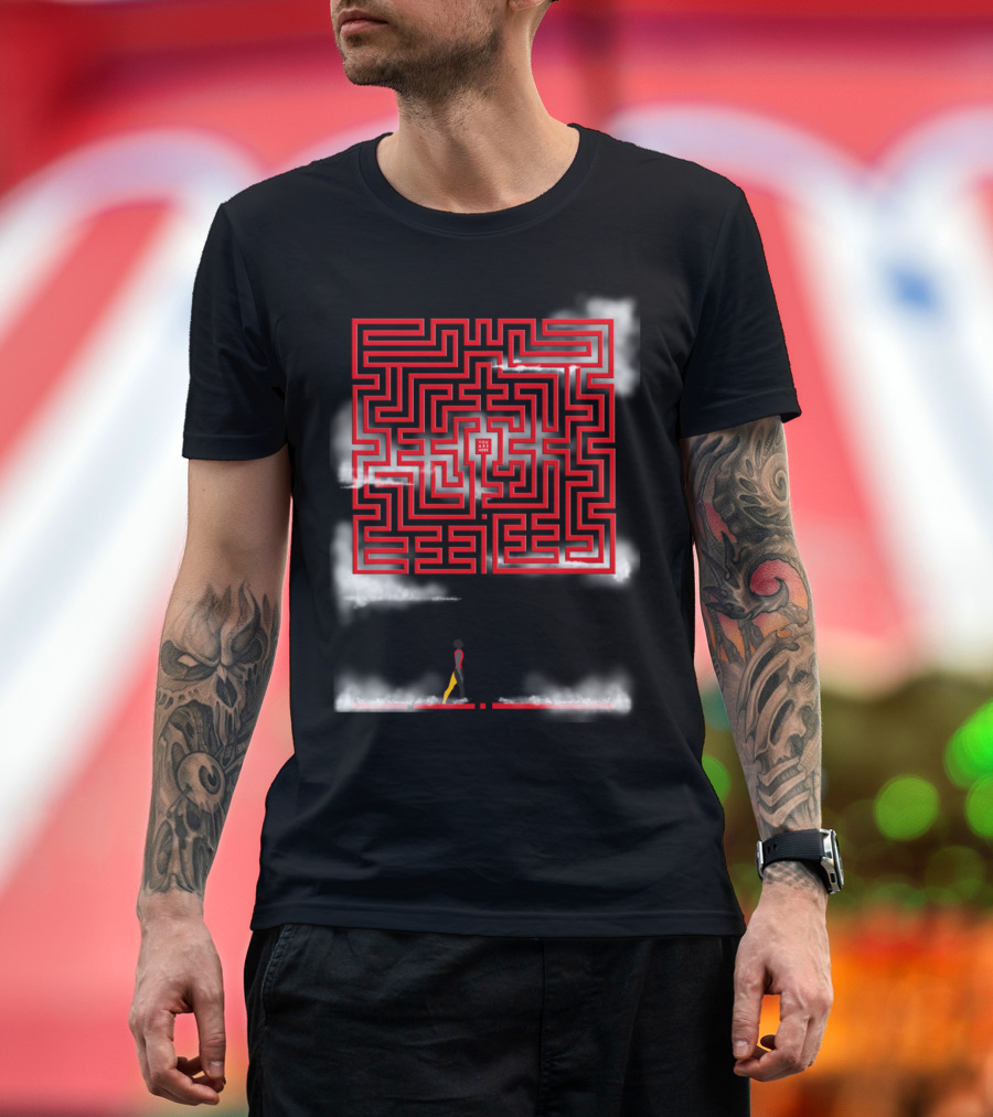 You Are Here Red Maze with Central Marker and Standing Figure T-Shirt