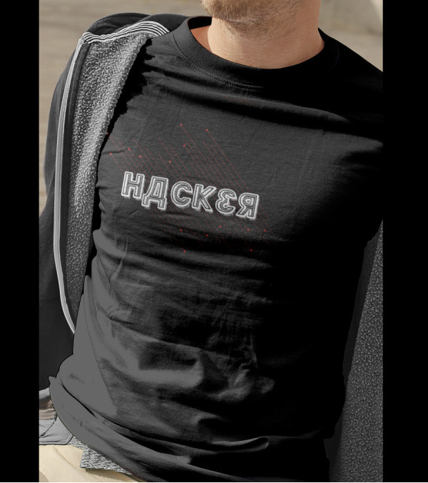 Hacker Glitch Style Text With Red Network Lines T-Shirt