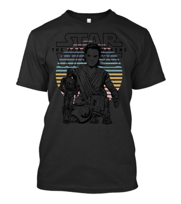 Star Wars The Force Awakens Rey And Droids T-Shirt