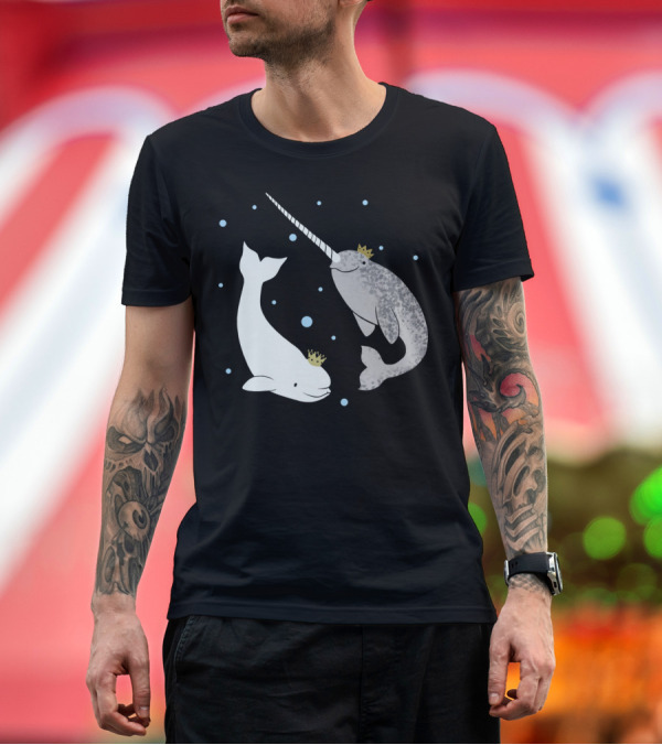 Premium T-Shirt: The Prince and Princess of Whales Featuring Crowned Beluga and Narwhal with Bubbles T-Shirt The Prince and Princess of Whales Featuring Crowned Beluga and Narwhal with Bubbles T-Shirt