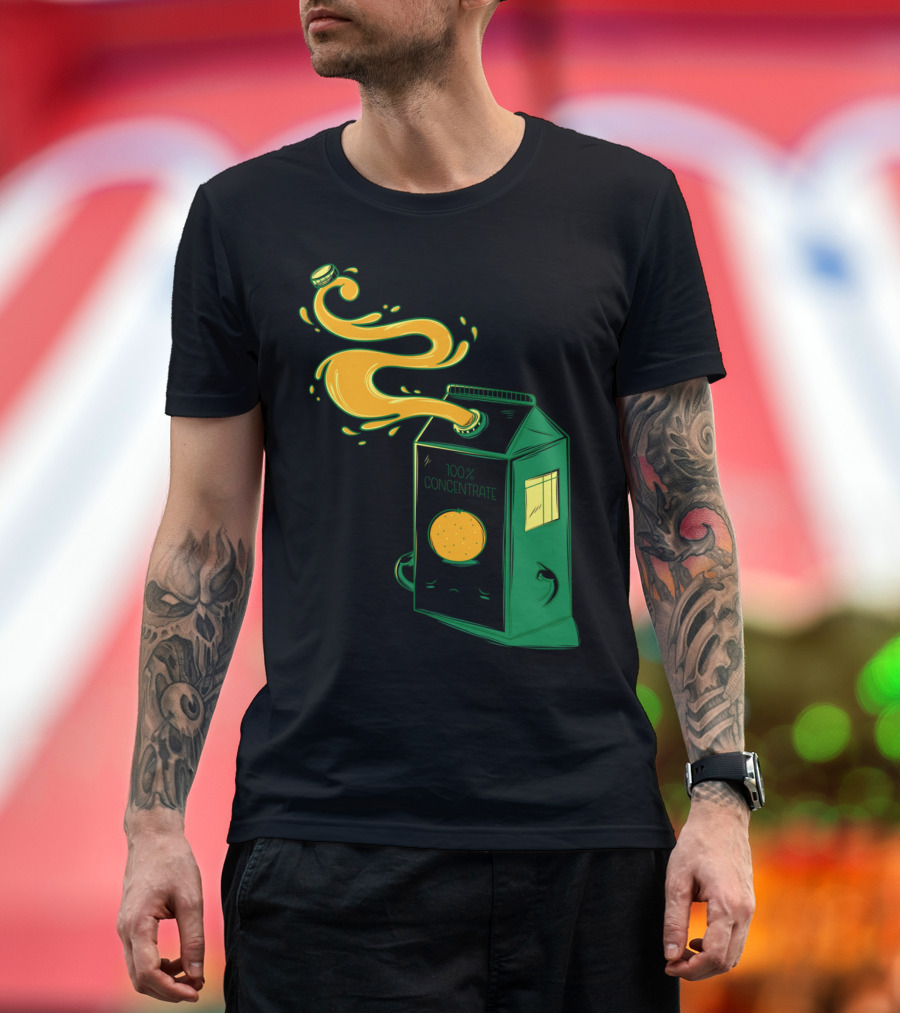 100% Juice Concentrate Carton with Swirling Liquid and Citrus Slice T-Shirt