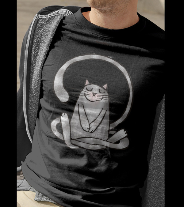 First Meditation Cat With Serene Pose And Whimsical Tail T-Shirt