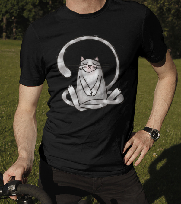 First Meditation Cat With Serene Pose And Whimsical Tail T-Shirt