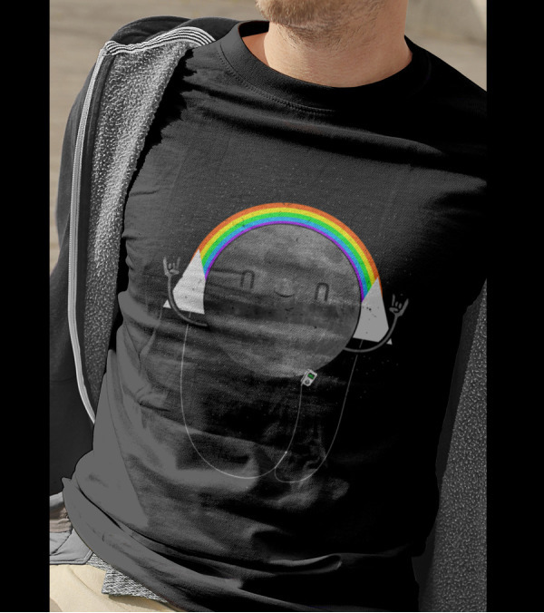 The One Millionth Dark Side Of The Moon Happy Rocking Moon With Rainbow And Music Player T-Shirt