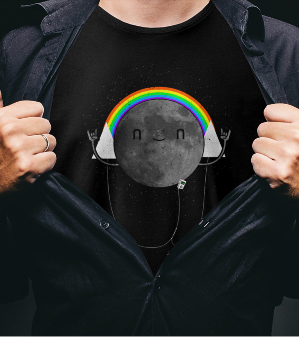 The One Millionth Dark Side Of The Moon Happy Rocking Moon With Rainbow And Music Player T-Shirt