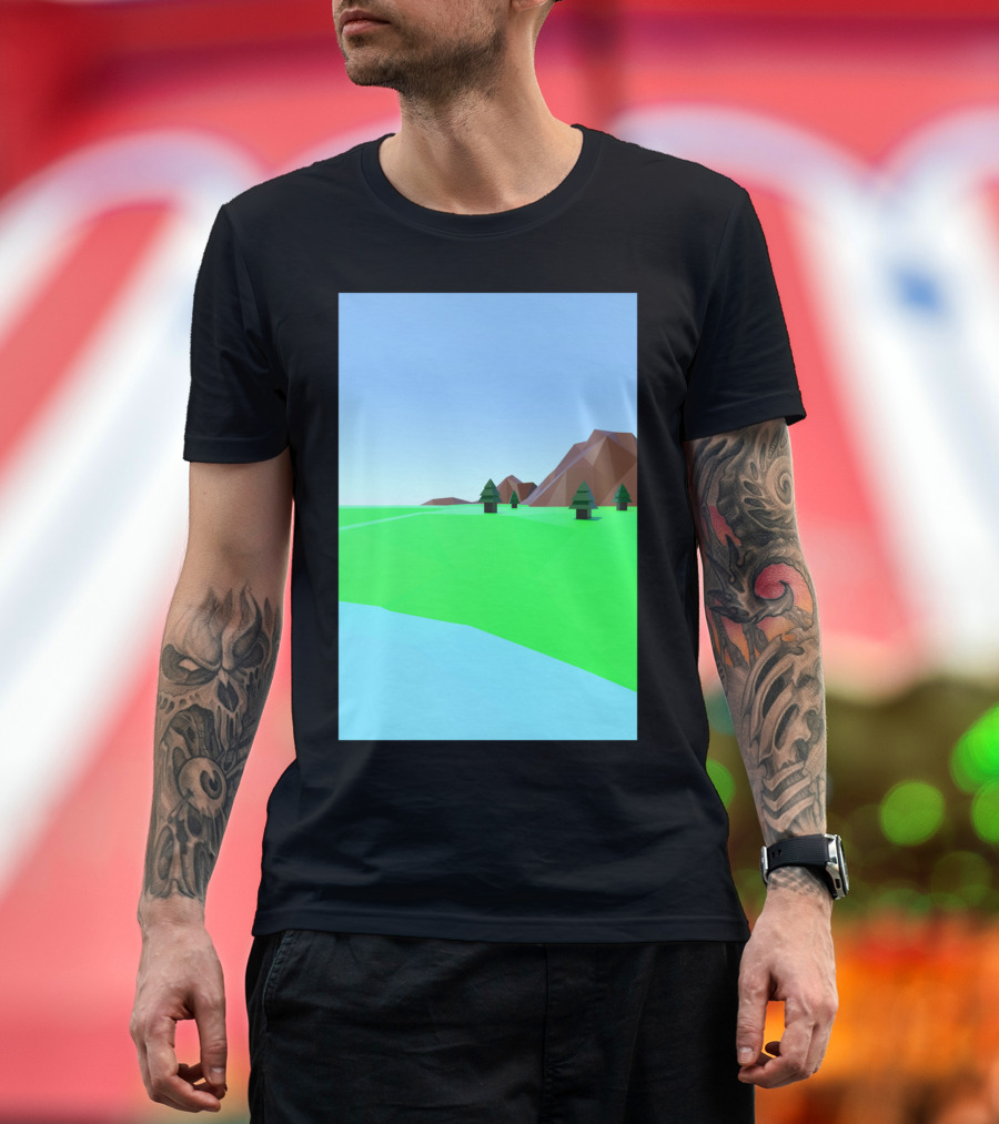 Field Low Poly Landscape with Mountains and Trees T-Shirt