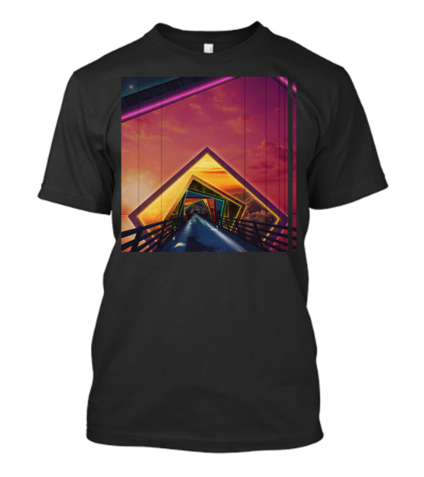 The Rainbow Bridge Of A Thousand Fractal Pathways Through Sunset Geometric Illusions T-Shirt