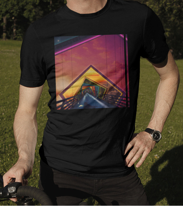 The Rainbow Bridge Of A Thousand Fractal Pathways Through Sunset Geometric Illusions T-Shirt
