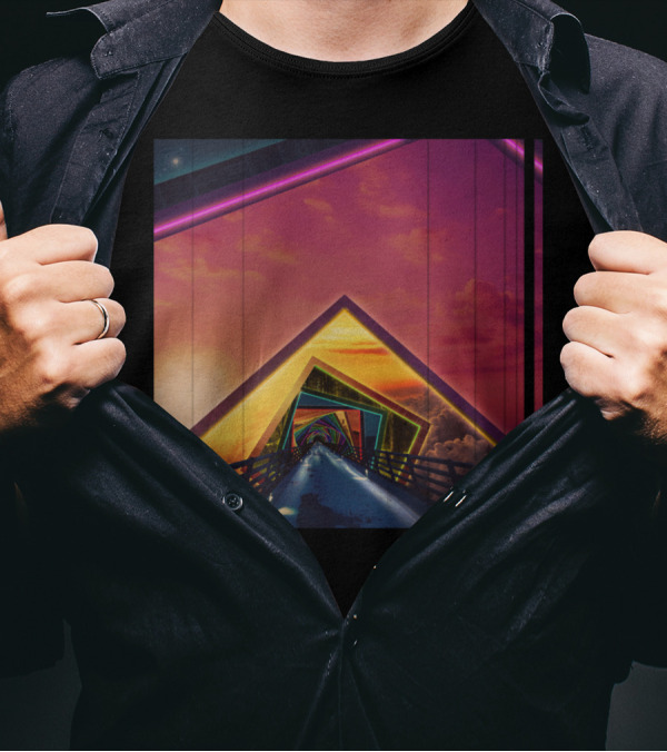 The Rainbow Bridge Of A Thousand Fractal Pathways Through Sunset Geometric Illusions T-Shirt