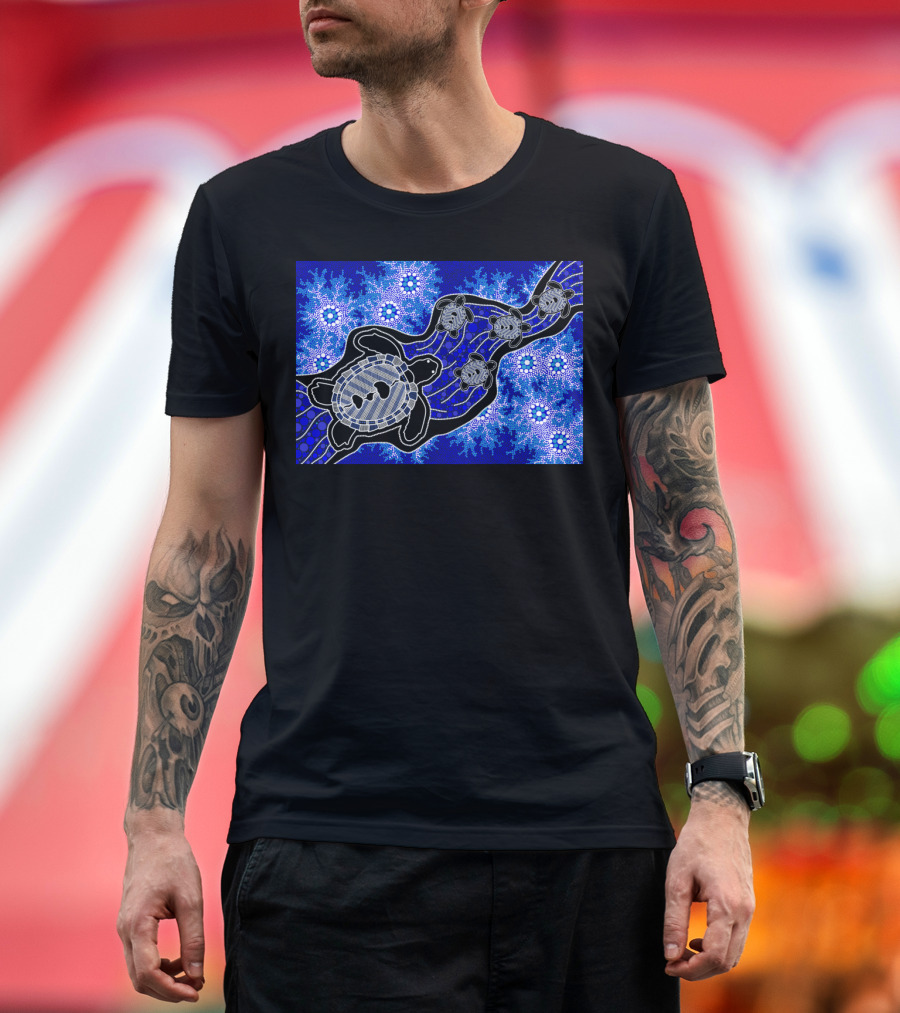 Authentic Aboriginal Art Baby Sea Turtle Dreaming Ocean Journey T-Shirt